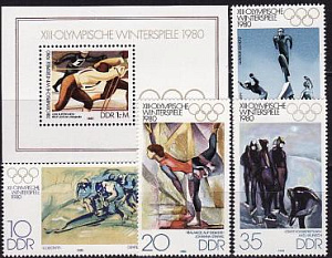 ГДР, 1980, № 2478-2471, Бл.57, Лейк-Плэсид, 4 марки, блок